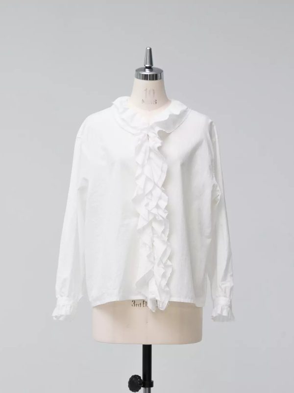 KAGURE Ruffle Collar Cotton Shirt